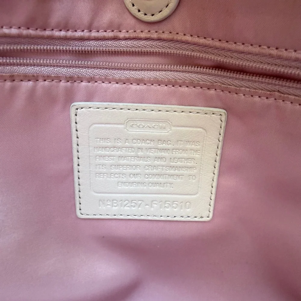 Coach Ashley Signature Satchel Bag F15510 Cream Beige Monogram Tote Sateen